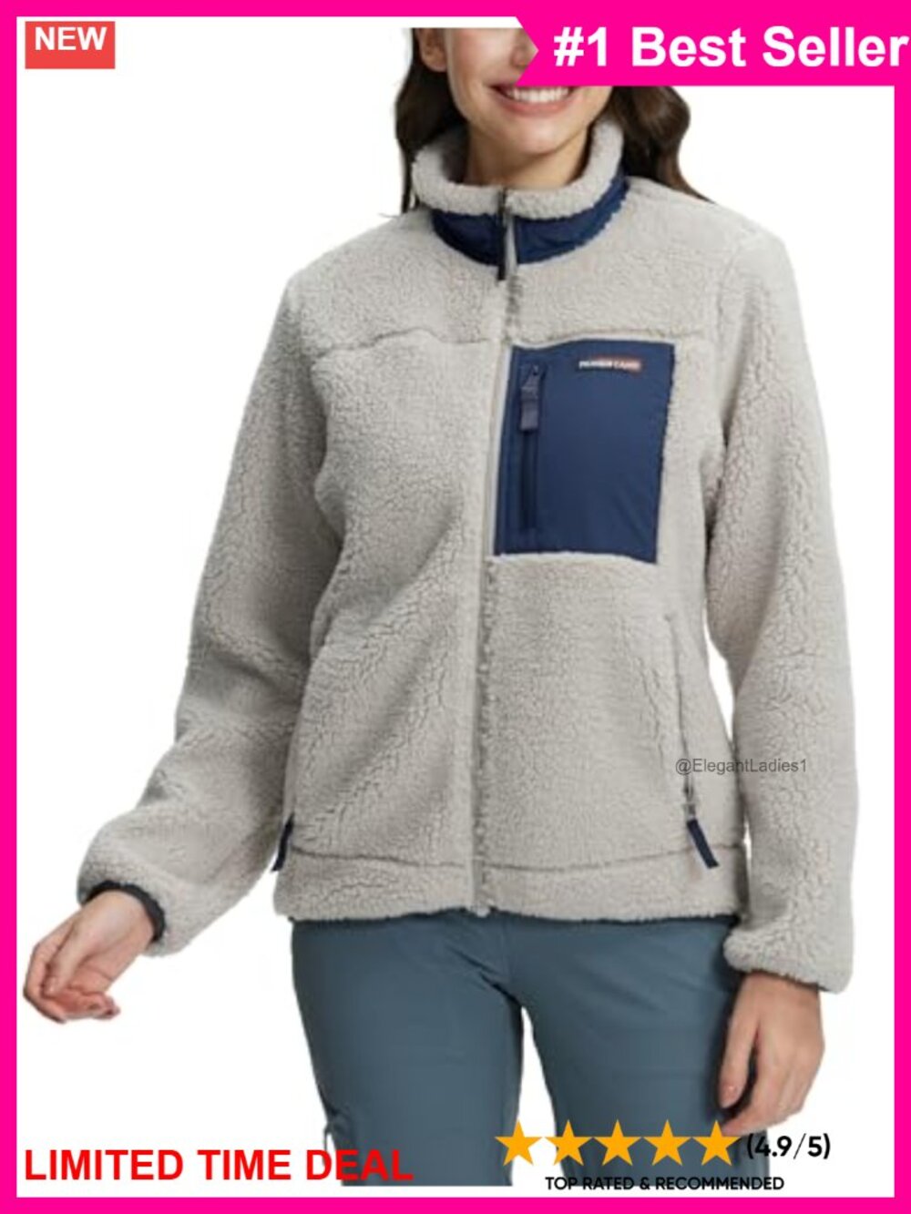 Women's Thicken Sherpa Fleece Full Zip Jacket Stand Collar Zip Pockets